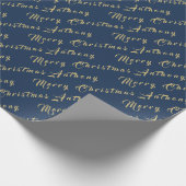 Vrolijk Kerstmis Naam Marine Goud Eenvoudig Modern Cadeaupapier (Hoek)