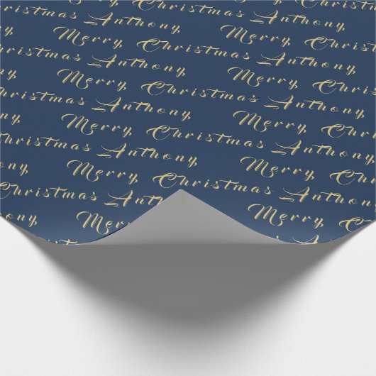 Vrolijk Kerstmis Naam Marine Goud Eenvoudig Modern Cadeaupapier (Hoek)