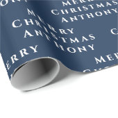 Vrolijk Kerstmis Naam Marine Wit Eenvoudig Modern Cadeaupapier (Rol Hoek)