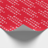 Vrolijk Kerstmis Naam Rood Wit Eenvoudig Modern Cadeaupapier (Hoek)