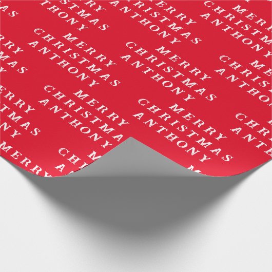 Vrolijk Kerstmis Naam Rood Wit Eenvoudig Modern Cadeaupapier (Hoek)