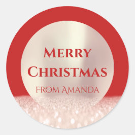 Vrolijk Kerstmis Naam Roos Rode Glitter Vonk Ronde Sticker