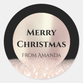 Vrolijk Kerstmis Naam Roos Zwart Glitter Vonk Ronde Sticker