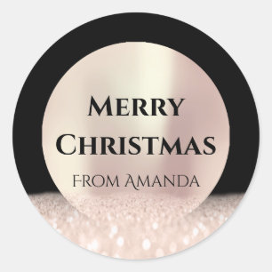 Vrolijk Kerstmis Naam Roos Zwart Glitter Vonk Ronde Sticker