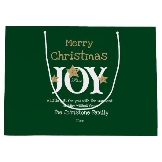 Vrolijk Kerstmis Naam Script Rustiek Groen Groot Cadeauzakje (Voorkant)