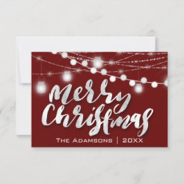 Vrolijk Kerstmis Naam String Lights Bourgondië Kaart
