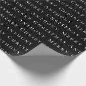 Vrolijk Kerstmis Naam Zwart Wit Eenvoudig Modern Cadeaupapier (Hoek)