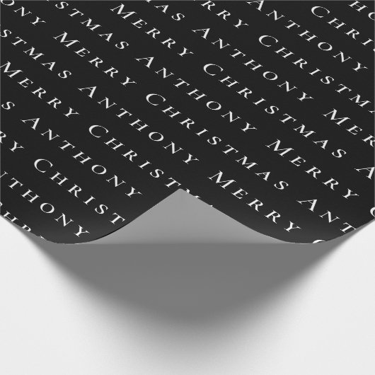 Vrolijk Kerstmis Naam Zwart Wit Eenvoudig Modern Cadeaupapier (Hoek)