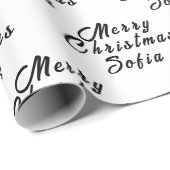 Vrolijk Kerstmis Naam Zwart Wit Eenvoudig Modern Cadeaupapier (Rol Hoek)