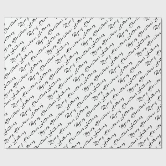 Vrolijk Kerstmis Naam Zwart Wit Eenvoudig Modern Cadeaupapier (Vlak)