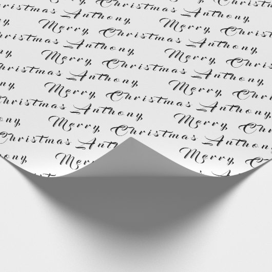 Vrolijk Kerstmis Naam Zwart Wit Eenvoudig Modern Cadeaupapier (Hoek)