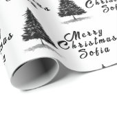 Vrolijk Kerstmis Naam Zwart Wit Eenvoudig Modern Cadeaupapier (Rol Hoek)