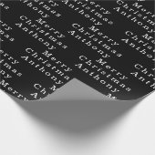 Vrolijk Kerstmis Naam Zwart Wit Eenvoudig Modern Cadeaupapier (Hoek)