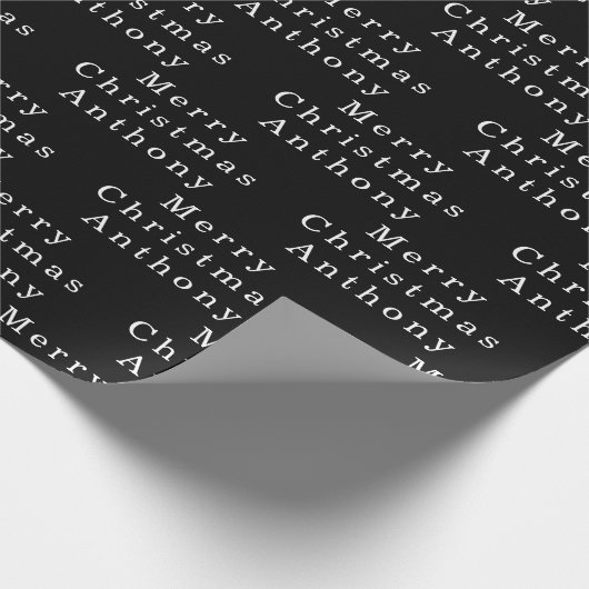 Vrolijk Kerstmis Naam Zwart Wit Eenvoudig Modern Cadeaupapier (Hoek)