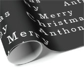 Vrolijk Kerstmis Naam Zwart Wit Eenvoudig Modern Cadeaupapier (Rol Hoek)