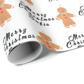Vrolijk Kerstmis Naam Zwart Wit Gingerbread man Cadeaupapier (Rol Hoek)