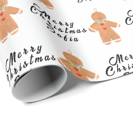 Vrolijk Kerstmis Naam Zwart Wit Gingerbread man Cadeaupapier (Rol Hoek)