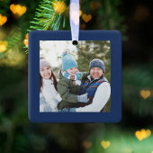 Vrolijk Kerstmis Navy Blauw Fotoscript Keramisch Ornament