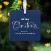 Vrolijk Kerstmis Navy Blauw Fotoscript Keramisch Ornament
