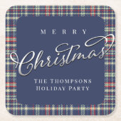 Vrolijk Kerstmis Navy Blauw Kalligrafie Script Pla Kartonnen Onderzetters (Voorkant)