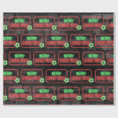 Vrolijk Kerstmis Neon teken op baksteen Cadeaupapier (Vlak)