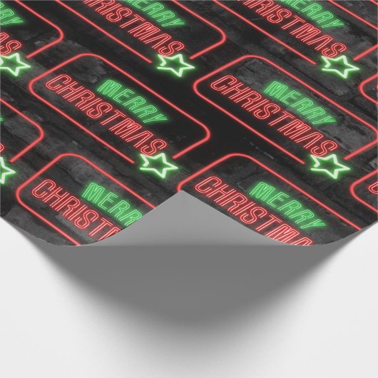 Vrolijk Kerstmis Neon teken op baksteen Cadeaupapier (Hoek)