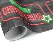 Vrolijk Kerstmis Neon teken op baksteen Cadeaupapier (Rol Hoek)