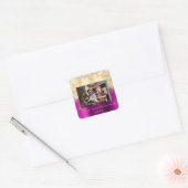 Vrolijk Kerstmis Nieuw Faux Gold Glitter Foto Roze Vierkante Sticker (Envelop)