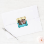 Vrolijk Kerstmis Nieuw Goud Glitter Foto Blauw Vierkante Sticker (Envelop)