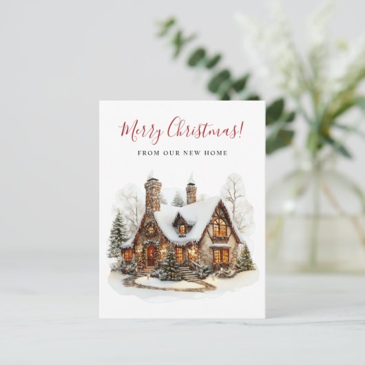 Vrolijk Kerstmis Nieuw Huis Verhuizen Aankondigingskaart (Staand voorkant)