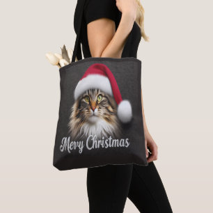 Vrolijk Kerstmis Noorse Boskat, Santa Kat Tote Bag
