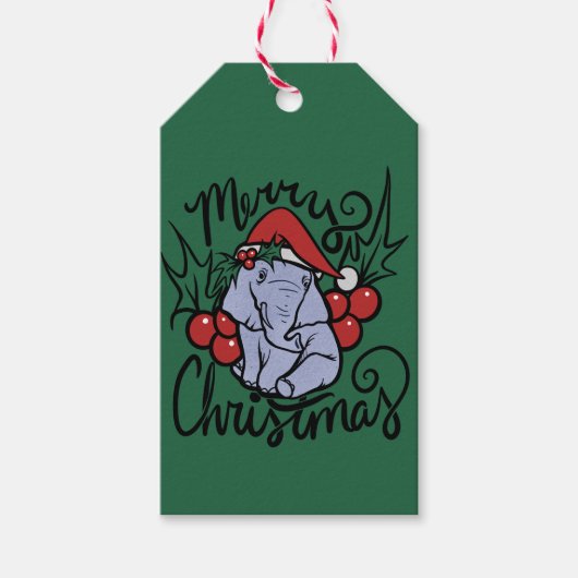 Vrolijk Kerstmis Olifant Leuke Santa Hoed Cadeaulabel (Voorkant)