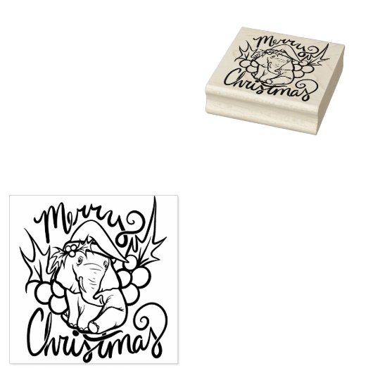 Vrolijk Kerstmis Olifant Leuke Santa Hoed Rubberstempel (Gestempeld)