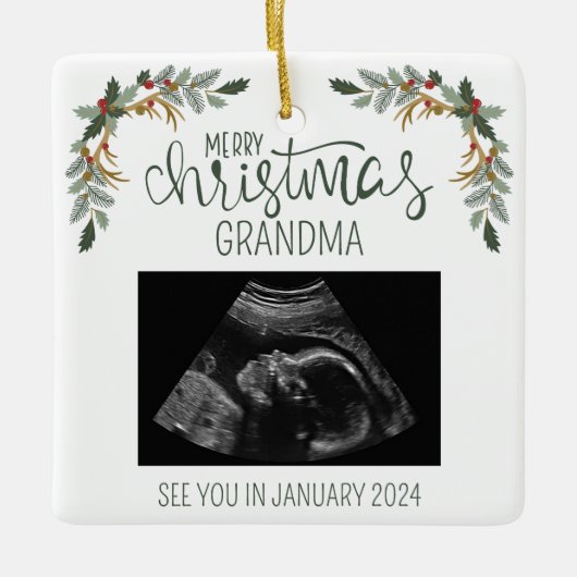 Vrolijk Kerstmis Oma Ultrasound Foto Keramisch Ornament (Voorkant)
