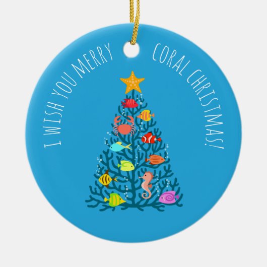 Vrolijk Kerstmis Onderzeese Koraal Tropische Visse Keramisch Ornament (Voorkant)