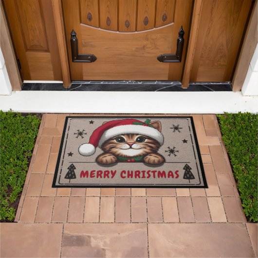 Vrolijk Kerstmis Ondeugende Tabby Kat, Kerstmis Ki Deurmat (Buiten)