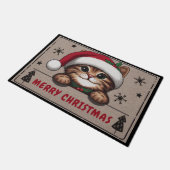Vrolijk Kerstmis Ondeugende Tabby Kat, Kerstmis Ki Deurmat (Schuin)