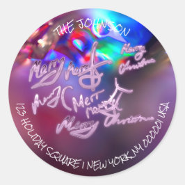 Vrolijk Kerstmis Paarse RSVP Terugkeeradreslabels Ronde Sticker