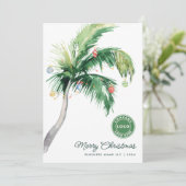 Vrolijk Kerstmis Palmboom Kustbedrijf Logo Feestdagenkaart (Staand voorkant)