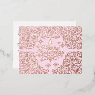 Vrolijk Kerstmis Pastel Pink.Personalized. Folie Feestdagen Briefkaart