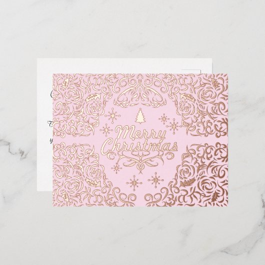 Vrolijk Kerstmis Pastel Pink.Personalized. Folie Feestdagen Briefkaart (Voorkant / Achterkant)