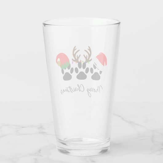 Vrolijk Kerstmis Paws 16oz Pint Glas (Achterkant)