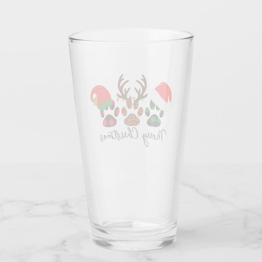 Vrolijk Kerstmis Paws 16oz Pint Glas (Achterkant)