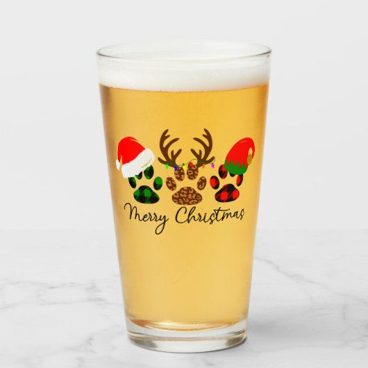 Vrolijk Kerstmis Paws 16oz Pint Glas (Voorkant gevuld)