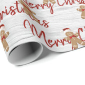 Vrolijk Kerstmis peperkoek man op berk Cadeaupapier (Rol Hoek)