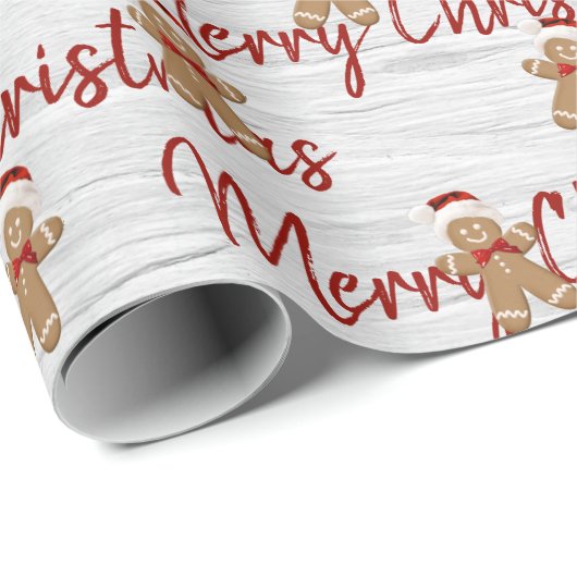 Vrolijk Kerstmis peperkoek man op berk Cadeaupapier (Rol Hoek)