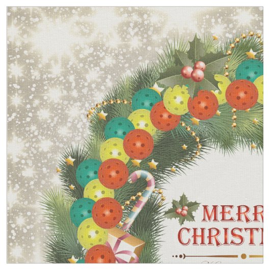 Vrolijk Kerstmis Pickleball 1 Custom Fabric Stof (Close Up)