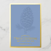 Vrolijk Kerstmis Pinecone Modern Blauw Bedrijf Folie Feestdagenkaart (Voorkant)