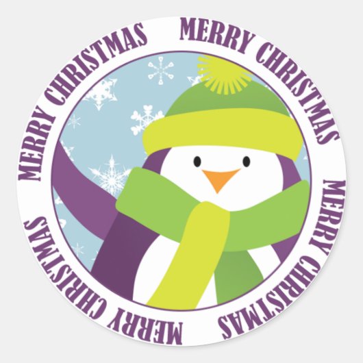 Vrolijk Kerstmis Pinguïn Sticker (Voorkant)