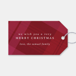 Vrolijk Kerstmis plaid eenvoudig rood gepersonalis Cadeaulabel